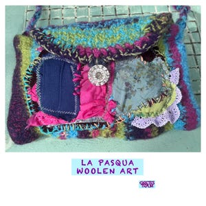 Tasche, Unikat handgemacht, boho, türkis, pink, lila, LA PASQUA, unique art, upcycling, nachhaltig, Geschenke Frauen, folk art, Frühling