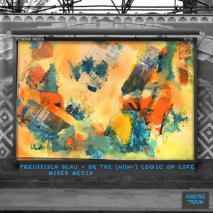 IMMAGINE, dipinto originale, collage PREUSSIAN BLUE, acrilico, carta su tela, tecnica mista, arte, astratto, galleria, unico
