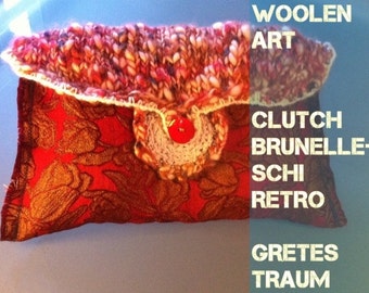 CLUTCH, boho, red gold, BRUNELLESCHI RETRO, unique handmade, upcycling, folk art, gifts women, spring