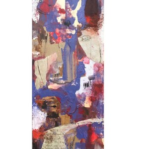 TECNICHE MISTE, Incontro LEONARDO oggi, acrilico, legno, viola, rosso, pittura originale, collage