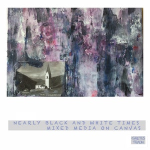 Peinture, original, toile, cadre de civière, image PRESQUE NOIR et BLANC Temps, montagnes, art de toile unique, art populaire, abstrait, techniques mixtes, unique