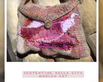 Tasche, boho, rosa lila, SERPENTINE DELLA VITA, Unikat handgemacht Filz, retro, folk art, nachhaltig, Geschenke Frauen, Frühling