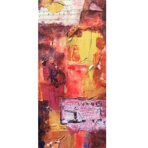 COLLAGE, dipinto originale, giallo, rosso, retrò, tecnica mista, acrilico su legno, astratto, SYMPHONIC LONDON, arte popolare, unico