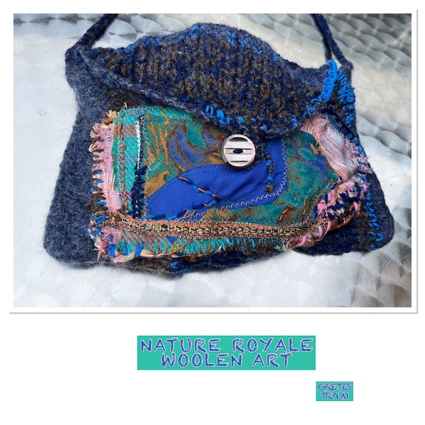 Sac, bohème, bleu vert, NATURE ROYALE, unique fait main, art unique, upcycling durable, cadeaux femmes, ethno, rétro, printemps