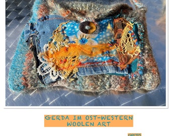 Sac, unique fait main, bleu orange turquoise, GERDA dans l'EST-OUEST, art unique, upcycling, cadeaux pour femme, ethno, années 70, art populaire