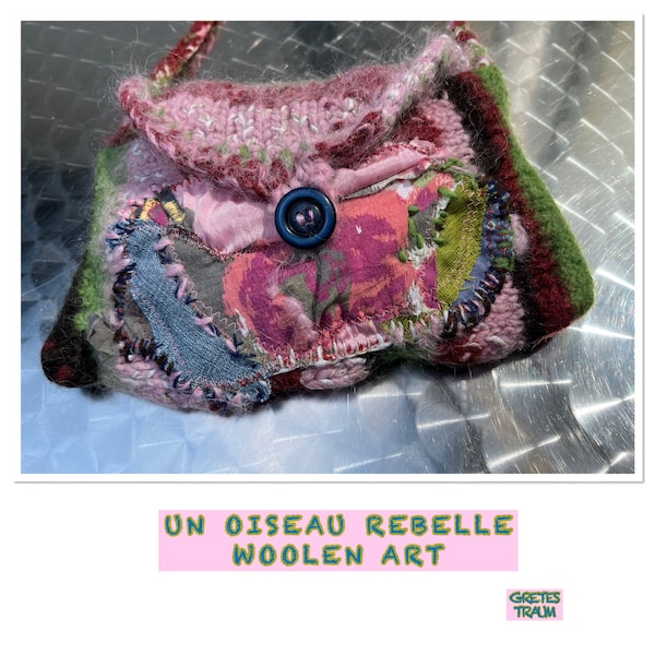 Sac, bohème, rose vert, UN OISEAU REBELLE, unique fait main, art unique, upcling, ethno, opéra, Carmen, cadeaux femmes, printemps, Pâques