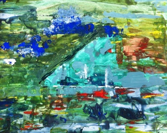 Painting, EIFEL-GREEN, acrylic on paper, original painting, abstract landscape, Eifel, green, gifts women, spring