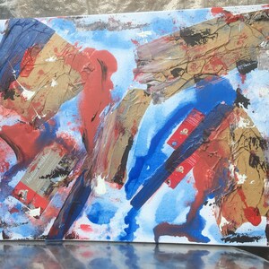 Mixed Media, Keilrahmen, DYNAMIC DOORS to HEAVEN, Original Gemälde, Collage auf Leinwand, blau,rot, Acryl Bild 3