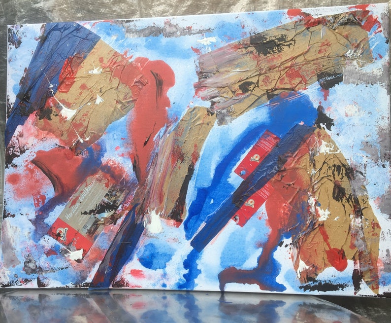 Mixed Media, Keilrahmen, DYNAMIC DOORS to HEAVEN, Original Gemälde, Collage auf Leinwand, blau,rot, Acryl Bild 3
