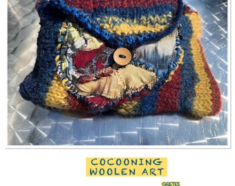 Tasche, boho, blau rot gelb, COCOONING, Unikat handgemacht, unique art, upcycling, nachhaltig, ethno, folk art, Geschenke Frauen, Frühling