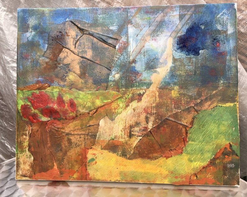 COLLAGE, Keilrahmen, rot grün blau, MOTHER EARTH, Original Gemälde, unique canvas art, Art, Kunst, abstrakt, Landschaft, Bild, Frühling zdjęcie 10