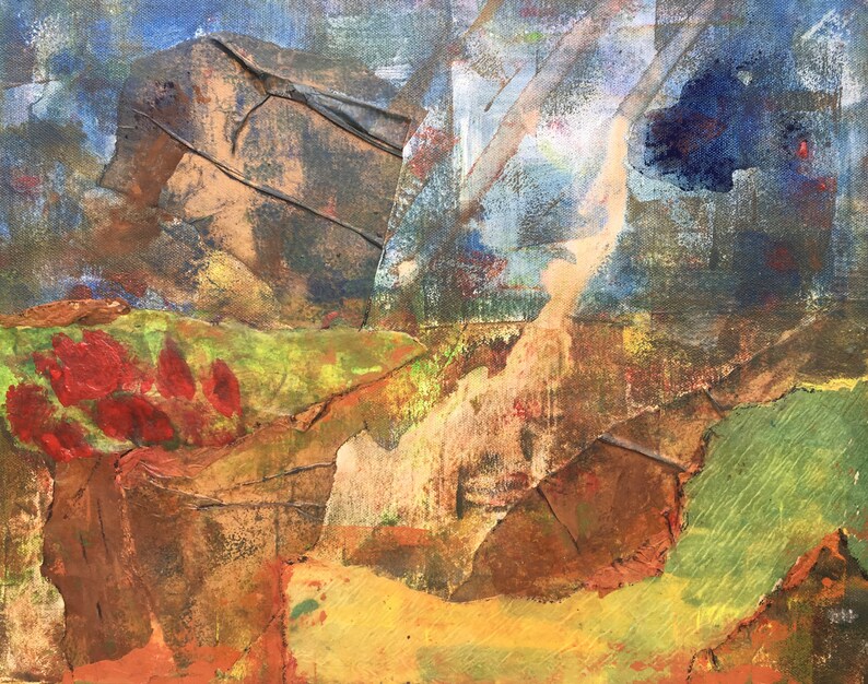 COLLAGE, Keilrahmen, rot grün blau, MOTHER EARTH, Original Gemälde, unique canvas art, Art, Kunst, abstrakt, Landschaft, Bild, Frühling zdjęcie 9