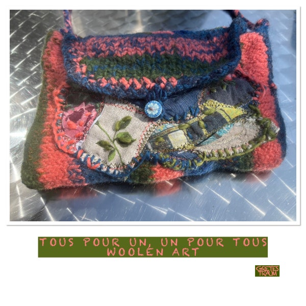 Sac, vert abricot, bohème, TOUS POUR UN..., art unique, unique fait main, ethno, nature, cadeaux pour femme, upcycling durable, printemps