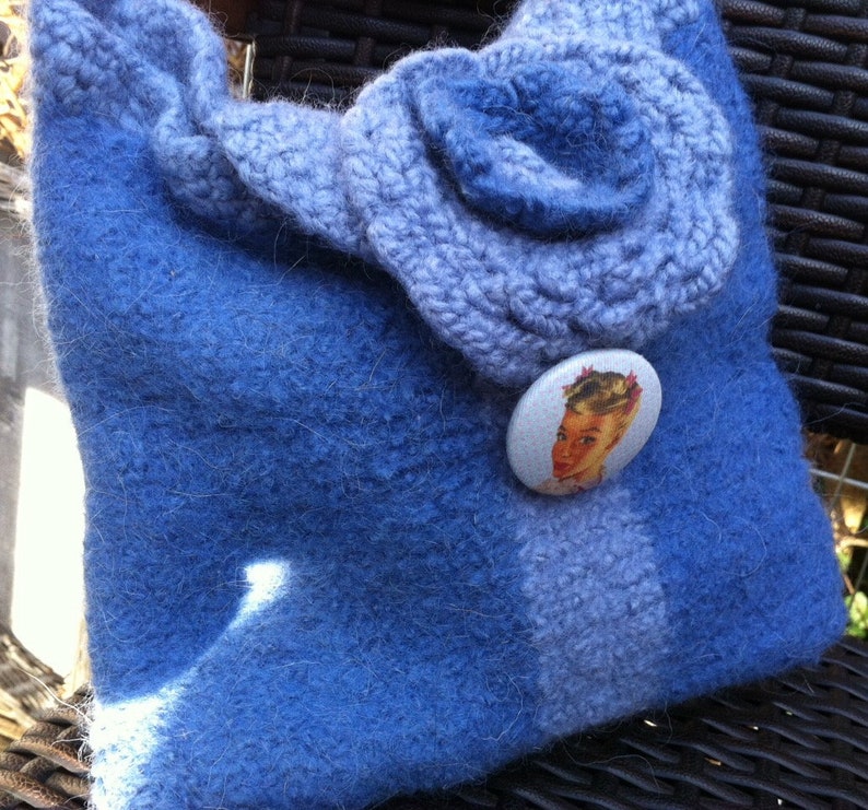 TASCHE, Unikat handgemacht, boho, mid century, blau, MISS FIFTIES, unique art, Filz, Wolle, nachhaltig, 50er Jahre, Frühling, folk art Bild 4