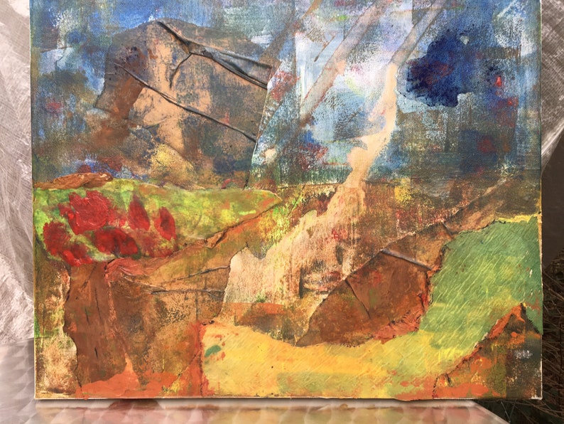 COLLAGE, Keilrahmen, rot grün blau, MOTHER EARTH, Original Gemälde, unique canvas art, Art, Kunst, abstrakt, Landschaft, Bild, Frühling zdjęcie 7