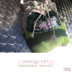 BEUTEL, Unikat, boho, BONJOUR MONET, upcycling, nachhaltig, Filz, liebevoll handgemacht, grün, rosa, Filz, Baumwolle, folk art, unique,retro