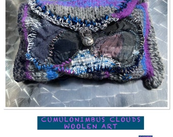 Tasche, Unikat handgemacht, boho, lila, blau, CUMULONIMBUS CLOUDS, unique art, Geschenke Frauen, ethno, upcycling, nachhaltig, Frühling