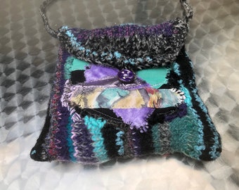 BAG, boho, turquoise black purple, PACIFIC, unique handmade, upcycling, sustainable, gifts women, unique art, folk art, spring