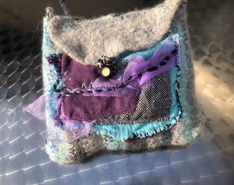 BORSA, boho, fatto a mano unico, SICURAMENTE, turchese, viola, grigio, arte unica, sostenibile, upcycling, minimalismo, regali per le donne