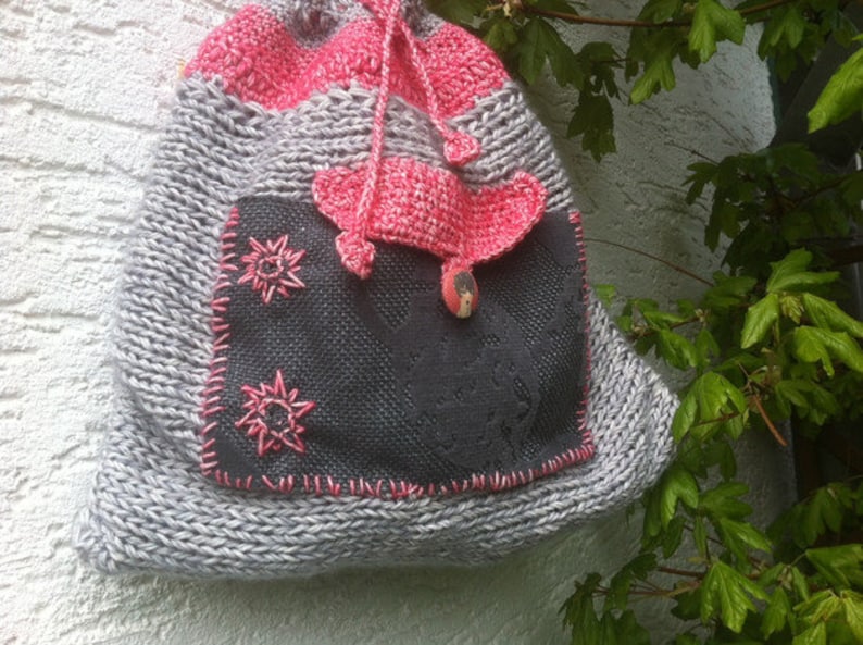 BAG, unique handmade, boho, grey red, CATERINA NEL '62, unique art, upcycling, sustainable, spring, folk art, coral, sixties, bag image 2