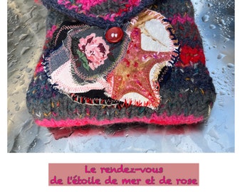 Bag, boho, pink red, LE RENDEZ-VOUS… cell phone bag, unique handmade, unique art, nature, upcycling, ethno, gifts for women, spring