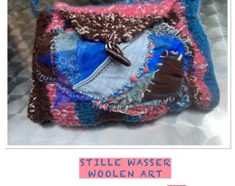 Sac, unique fait main, boho, bleu rose, SILENT WATER, art unique, ethno, upcycling, durable, cadeaux femmes, feutre, printemps