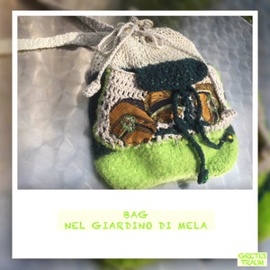 Bag, unique handmade, boho, green, NEL GIARDINO di MELA, cell phone case, sustainable, folk art, gifts women girls, spring image 1