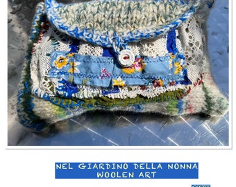 Bag, blue white, boho, NEL GIARDINO della NONNA, unique handmade, unique art, upcycling, sustainable, wool, gifts women, spring