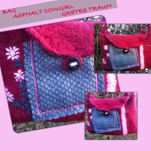 TASCHE, boho, ASPHALT COWGIRL, Filz, Unikat handgemacht, nachhaltig, rot, grau,rosa, retro, upcycling, folk art, Geschenke Frauen, Frühling Bild 1