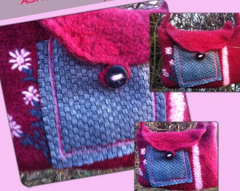 BORSA, boho, ASPHALT COWGIRL, feltro, unico fatto a mano, sostenibile, rosso, grigio, rosa, retrò, upcycling, arte popolare, regali per le donne, primavera