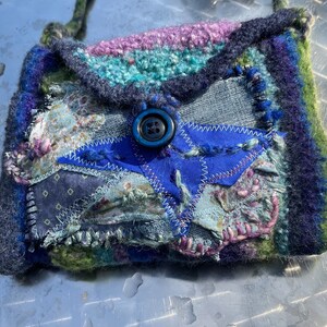 Sac, unique fait main, bohème, bleu, vert, RESPIRANT, art unique, cadeaux femmes, ethno, upcycling, art populaire, tendance, neuf, printemps image 2