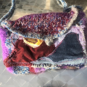 Bag, boho, red pink, unique handmade, A bit of WINTER MOONLIGHT NIGHT, woolen art, folk art, new trend, gifts for women, holiday