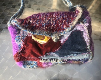 Bag, boho, red pink, unique handmade, A bit of WINTER MOONLIGHT NIGHT, woolen art, folk art, trend new, gifts women