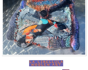 Bag, unique handmade, boho, blue, purple, orange, LA LIBELLULA, unique art, retro style, gifts women, upcycling, folk art, spring