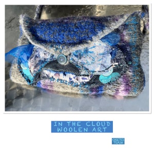 Bag, unique handmade, boho, blue turquoise, IN THE CLOUD, upcycling, sustainable, jeans, unique, gifts for women, folk art, summer