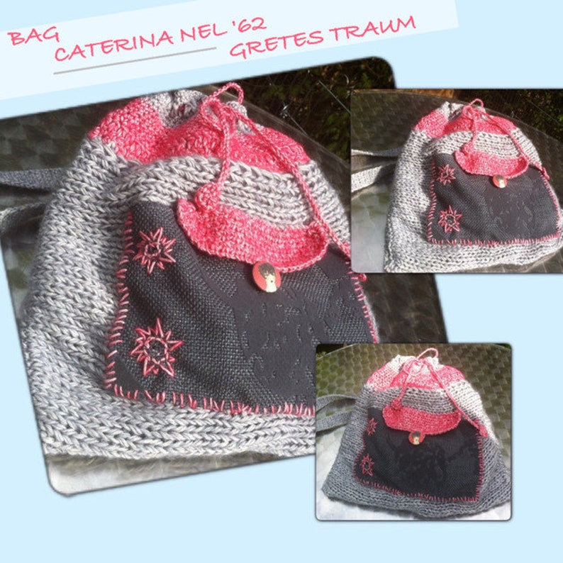 BORSA, unico fatto a mano, boho, grigio rosso, CATERINA NEL '62, arte unica, upcycling, sostenibile, primavera, arte popolare, corallo, anni sessanta, borsa immagine 1