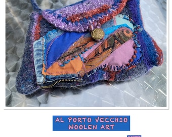 Borsa, boho, blu arancione, AL PORTO VECCHIO, fatto a mano unico, arte unica, etno, regali donne, upcycling sostenibile, arte popolare, jeans