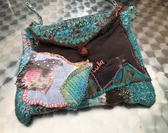 Sac, bohème, unique fait main, rétro, années 60, turquoise, rose, marron, maritime, cadeaux pour femmes, shabby chic, art populaire, printemps