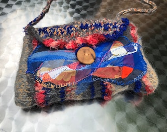 Sac, boho, FIORI NEL CIELO, bleu, orange, unique fait main, laine, feutre, upcycling, durable, cadeaux pour femmes, art de la laine, printemps