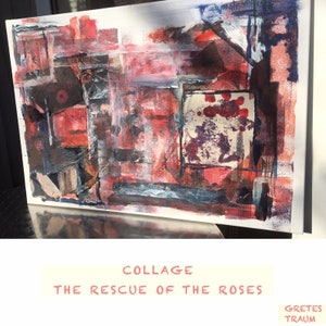 Collage, Gemälde Original, THE RESCUE of the ROSES, unique canvas art, rot, schwarz, Frühling, Natur, folk art zdjęcie 5