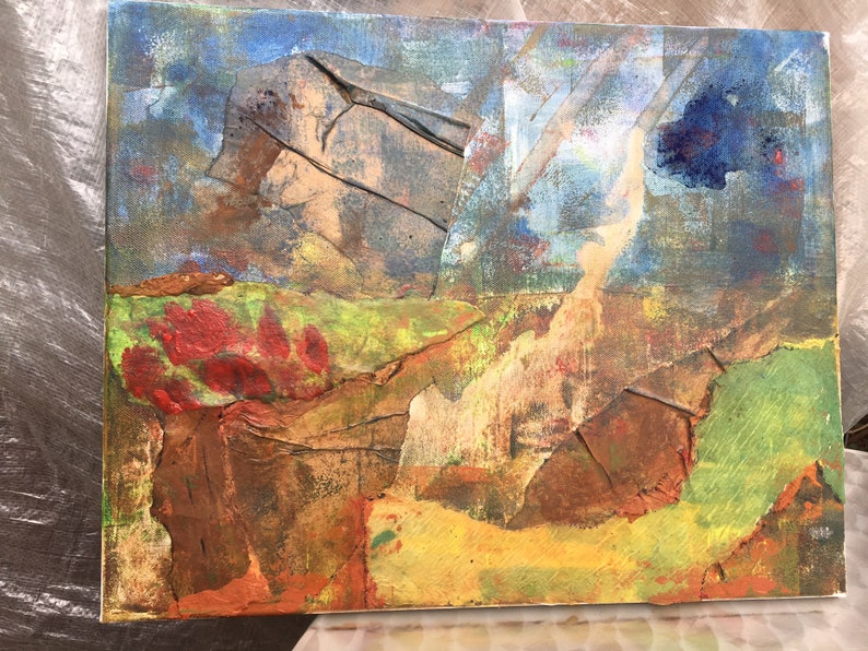 COLLAGE, Keilrahmen, rot grün blau, MOTHER EARTH, Original Gemälde, unique canvas art, Art, Kunst, abstrakt, Landschaft, Bild, Frühling zdjęcie 6