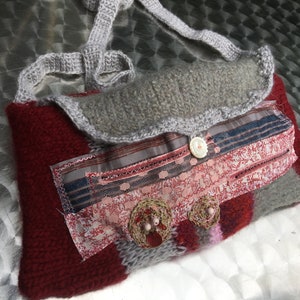 TASCHE, Unikat handgemacht, boho, upcycling, rot rosa, ROSE GARDEN, Filz, retro, Geschenke Frauen, nachhaltig, upcycling, folk art, Frühling zdjęcie 4