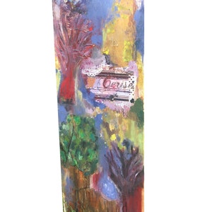 Tecnica mista, C'ERA UNA VOLTA, viola, rosso, dipinto originale dipinto a mano, collage, acrilico, carta su legno, unico, arte