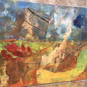 COLLAGE, Keilrahmen, rot grün blau, MOTHER EARTH, Original Gemälde, unique canvas art, Art, Kunst, abstrakt, Landschaft, Bild, Frühling zdjęcie 4