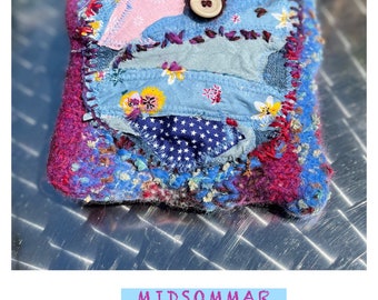 Tasche, boho, Unikat handgemacht, blau, lila, MIDSOMMAR, unique art, nachhaltig, Geschenke Frauen, Handytasche, Sommer, Folk art, ethno