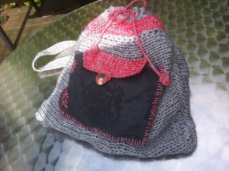 BAG, unique handmade, boho, grey red, CATERINA NEL '62, unique art, upcycling, sustainable, spring, folk art, coral, sixties, bag image 4