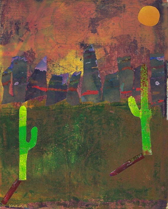 Original Mixed Media Abstract Gelli Art - Desert View
