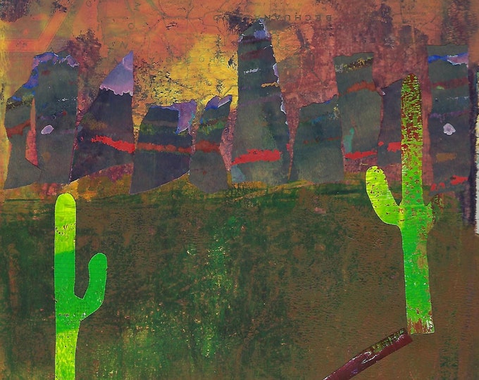 Original Mixed Media Abstract Gelli Art - Desert View