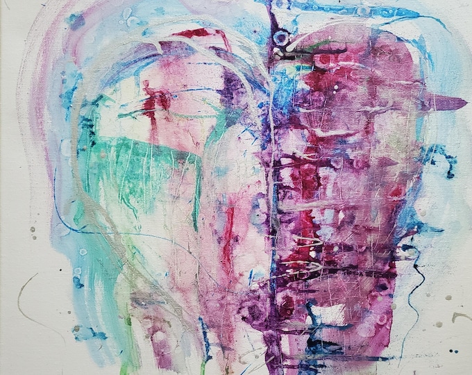 Abstract Mixed Media Heart Painting: Exploration Series 16x16in Canvas, "Unspoken Pulse"