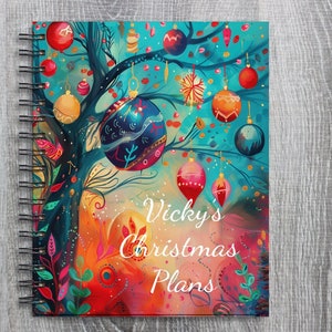 Christmas Planning Book | Notebook Xmas Ideas | A5 Diary Shopping Menu Card List | Bauble Lined Paper Design